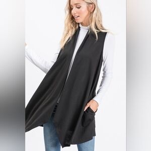 Black Sleeveless Open Front Vest